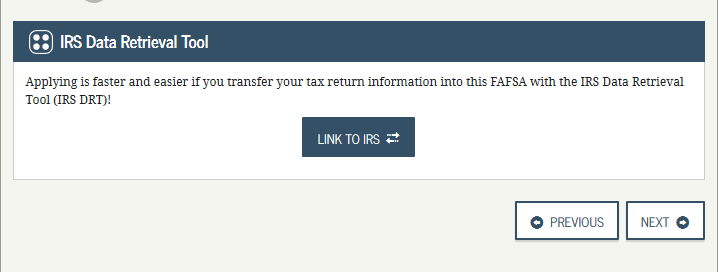 IRS link from FAFSA
