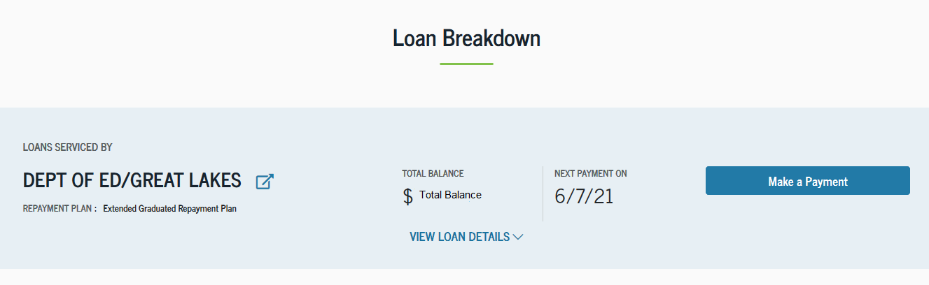 View your loan breakdown at studentaid.gov