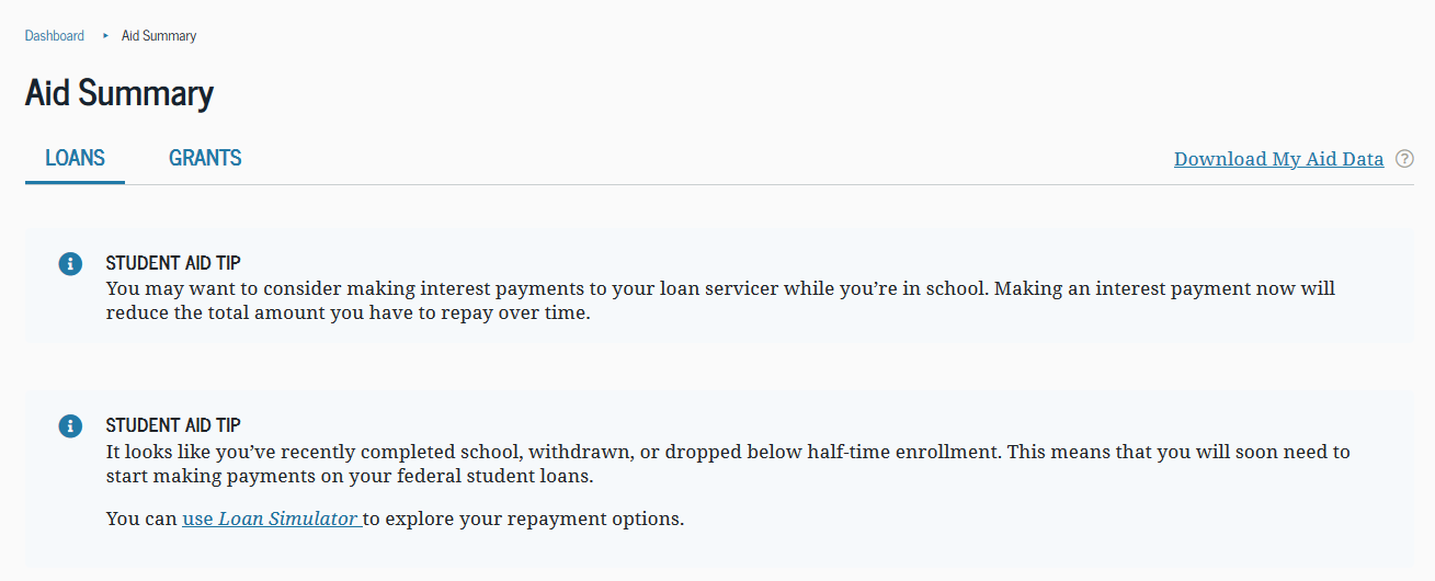 View your federal loans at studentaid.gov