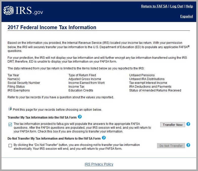 Federal Income Tax Information