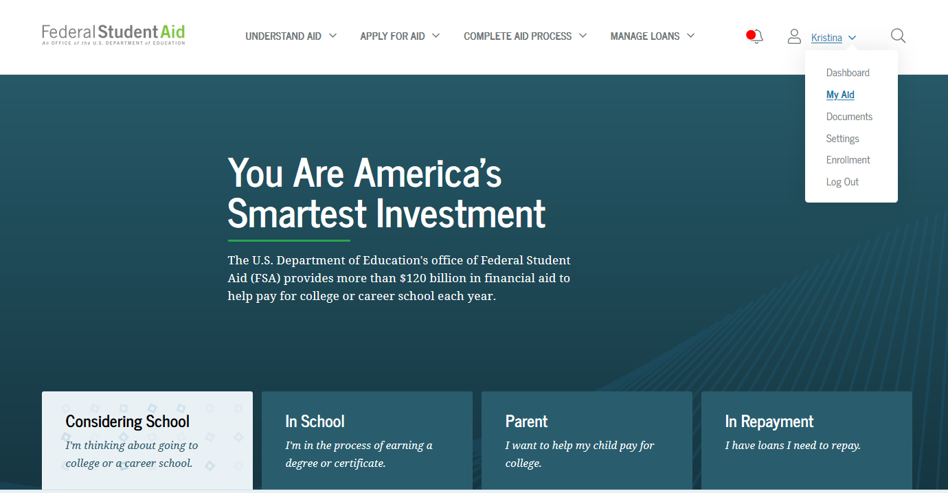 Log into studentaid.gov to access your loan history