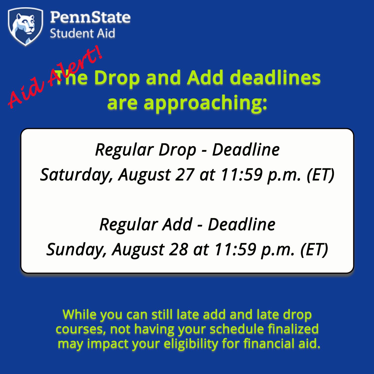 Add Drop Deadline approaching.