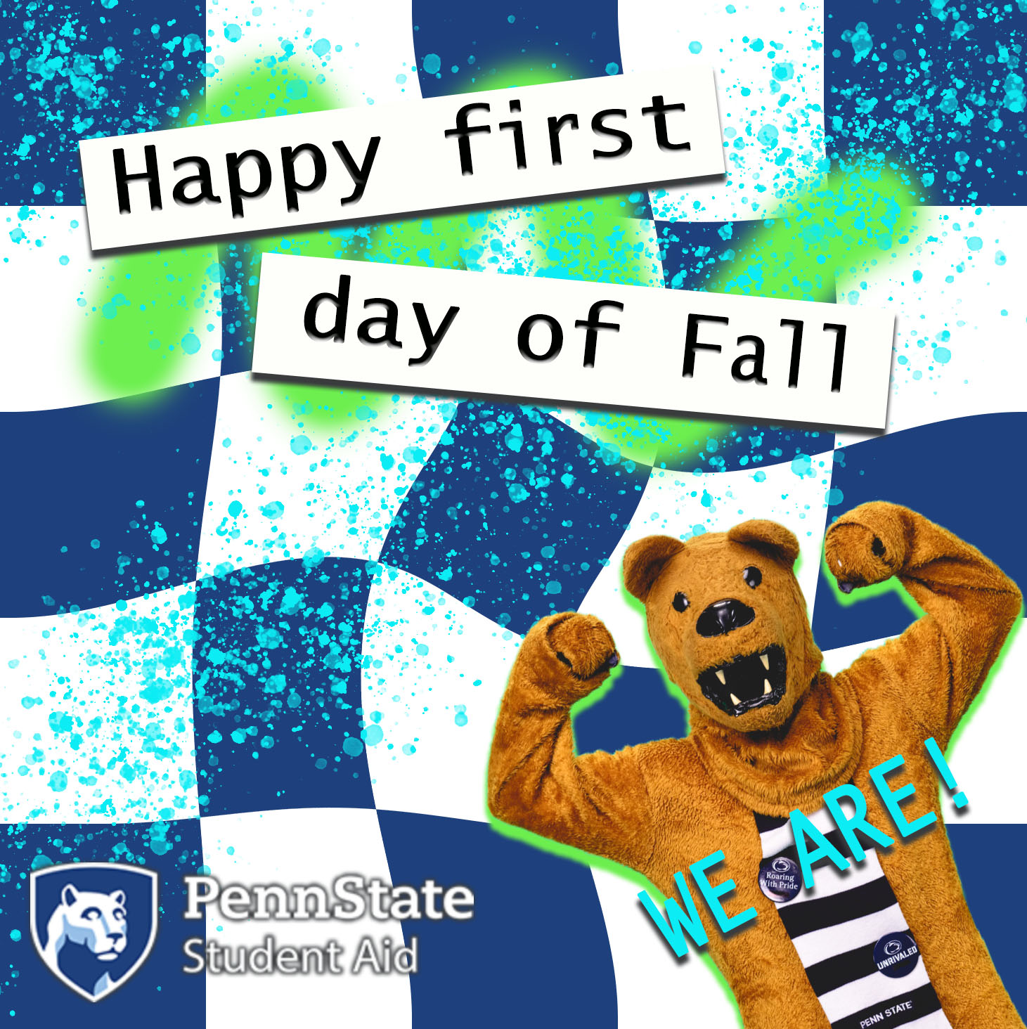 Nittany Lion with welcome message.