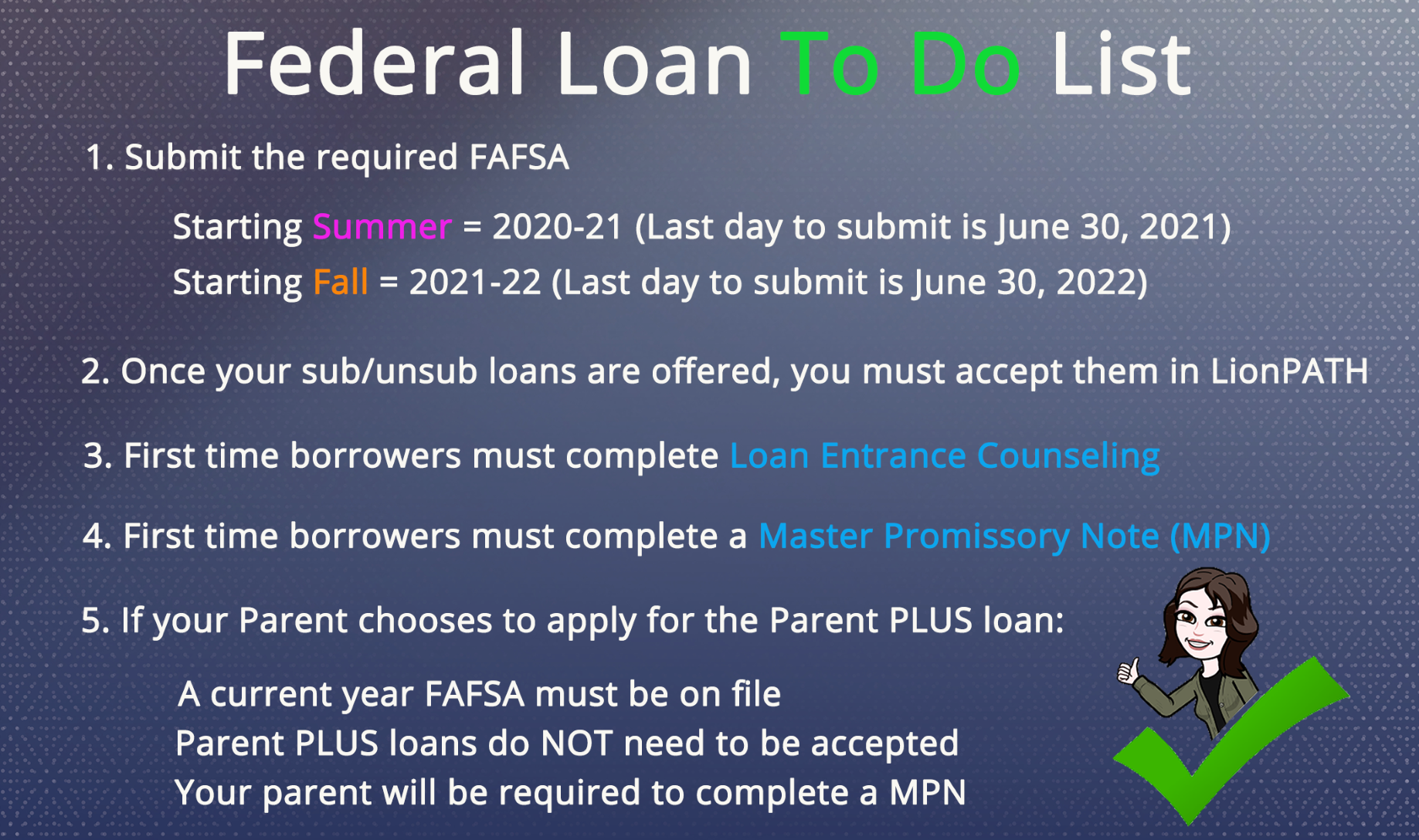 Federal Loan To Do List