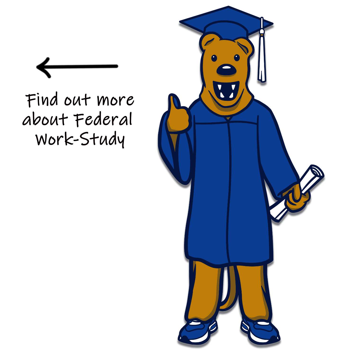 Cartoon Nittany Lion with cap and gown.