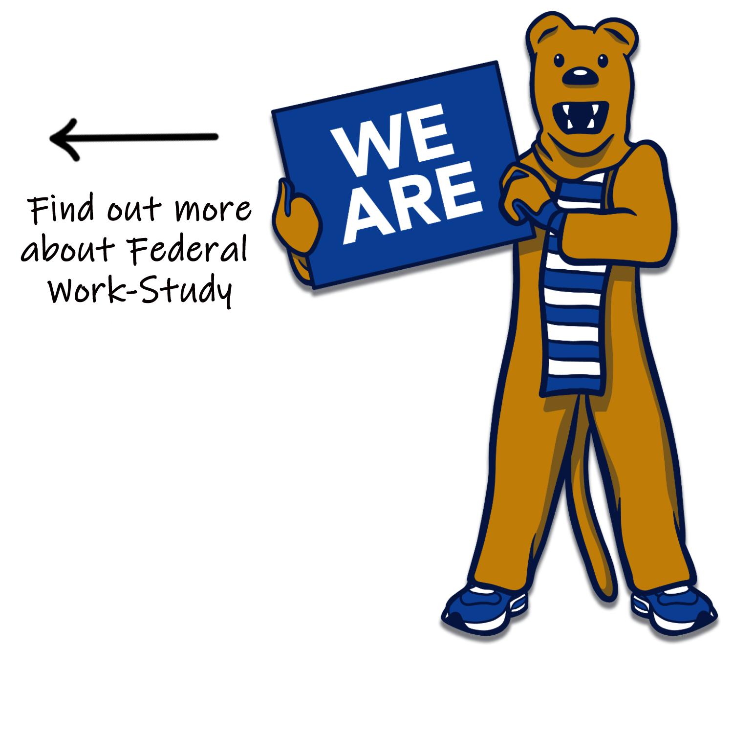 Cartoon Nittany Lion with we are placard. Image: Penn State